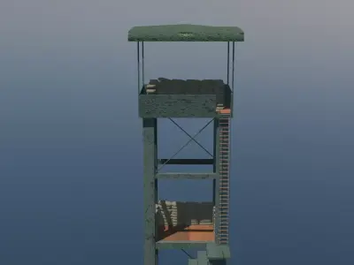 Military watch tower double floor 3d game-ready model 3D model