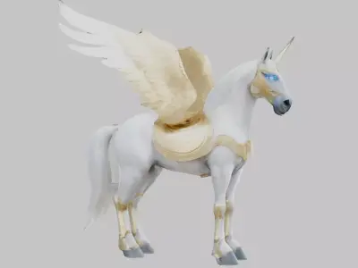 White Pegasus Horse 3D Model Low-poly 3D model