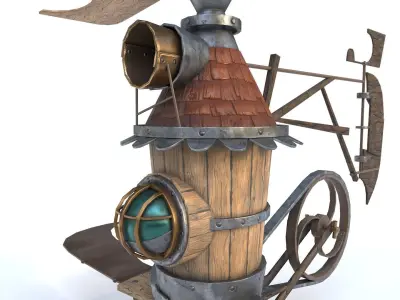 Airship wooden flying machine Low-poly 3D model