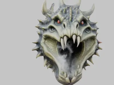 Wall Mounted Hanging Dragon Head Decoration 3D Model Low-poly 3D model