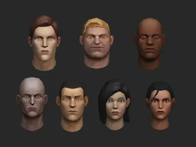 LP heads and textures Low-poly 3D model