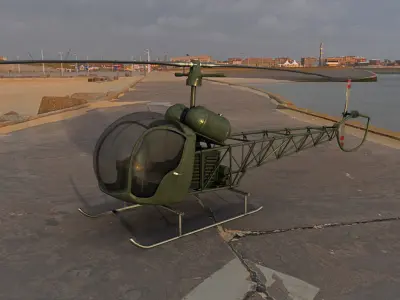 Bell 47 Helicopter Low-poly 3D model