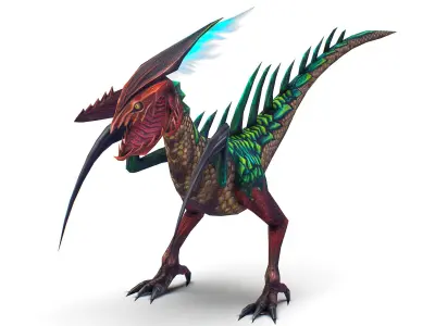 Low Poly Monster Green Alien Dino Low-poly 3D model