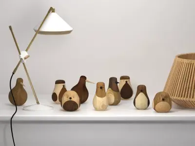 Re-turned wooden bird with long beak 3D model