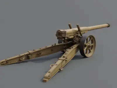 Type 89 15 cm cannon Low-poly 3D model