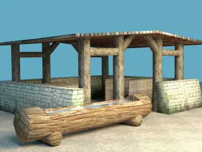 Big medieval stable Low-poly 3D model