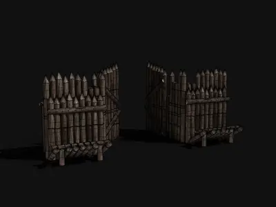 WOODEN GATE DOOR PALISADE WALLS MEDIEVAL FANTASY COLLECTION Low-poly 3D model