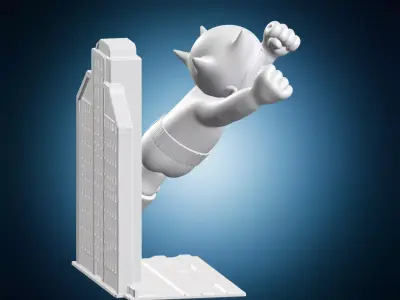 Astro Boy Flying Over City Miniature 3D print model