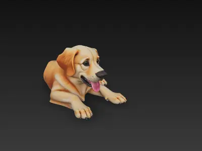 Golden Retriever Dog Realistic 3D Model - Low Poly Realistic  Low-poly 3D model
