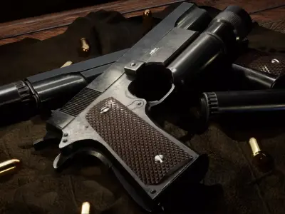  M1911A1 Pistol Flashlight and Suppressor Bundle Pack Low-poly 3D model