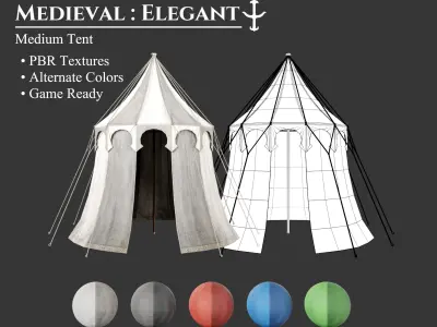 Medieval Elegant Camp Tent Medium Low-poly 3D model