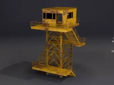 PBR Low Poly Guard Tower Security Watch Tower Yellow Rusted Low-poly 3D model