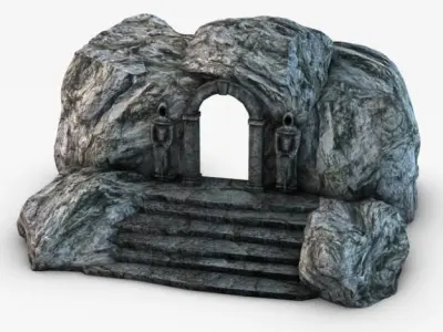 Ancient entrance with stone statues 3D model