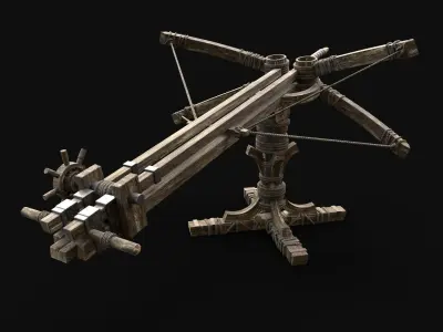 BALLISTA PROJECTILE LAUNCHER WAR MACHINE MEDIEVAL SIEGE ENGINE Low-poly 3D model