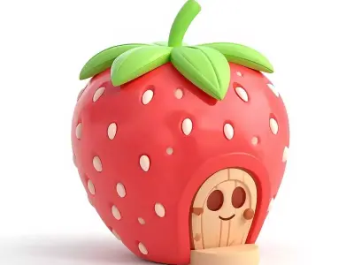 Stylized Strawberry Fairy-Tale House Low-poly 3D model