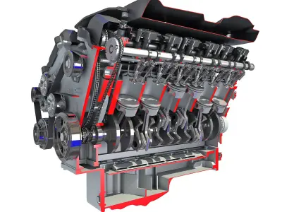 Sectioned V12 Engine 3D model