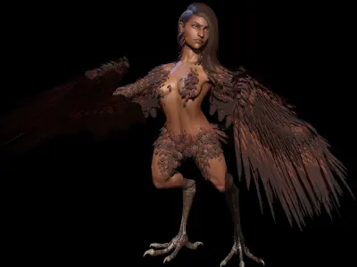 HarpyGameReady female bird with wings Low-poly 3D model