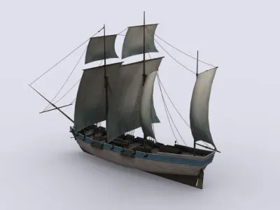 schooner 1 sailing ship Low-poly 3D model