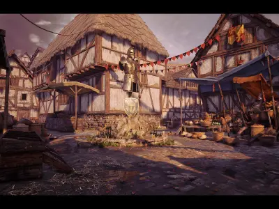 Medieval Village Environment Low-poly 3D model