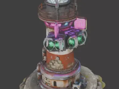 Cyberpunk Scavenger Lighthouse 3D Model Low-poly 3D model