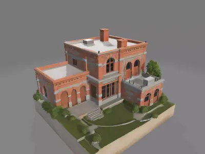 Classical Revival House 3D Model Low-poly 3D model