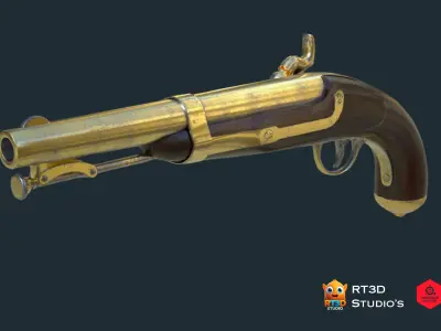 Aston M1842 54 Cal Black Powder Pistol Low-poly 3D model