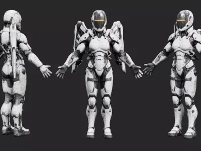  Female Soldier Mech Armor Low-poly 3D model