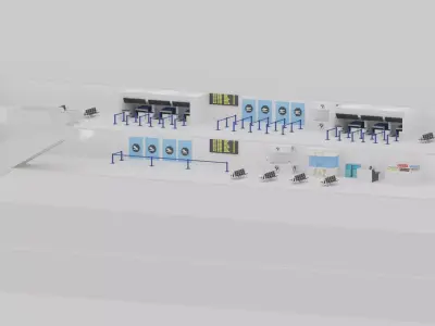 Cartoon LowPoly Airport Terminal Interior Scene Low-poly 3D model