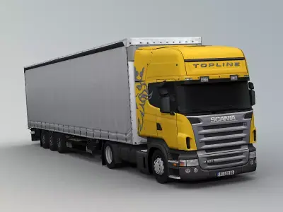 Euro truck with euro mega trailer Low-poly 3D model