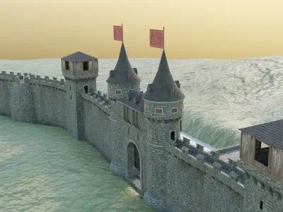 Medieval Castle Wall Low-poly 3D model