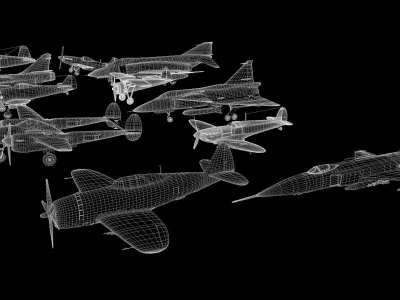 WWI WWII fighter planes bundle  11 planes or Jets 3D models Low-poly 3D model