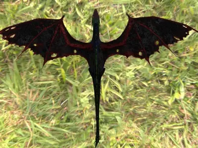 Dragon 3D model PBR flying in grass Low-poly 3D model