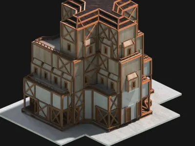 Medieval Low Poly Building Castle Wooden Village Stone House 33 Low-poly 3D model