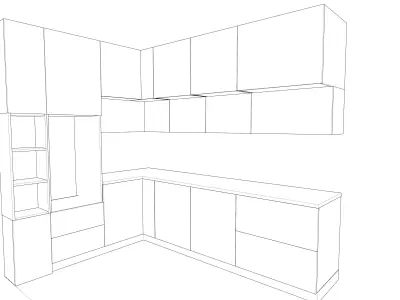 Kitchen with cabinets and wooden counter tops Free 3D model