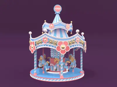 merry-go-round carousel Low-poly 3D model