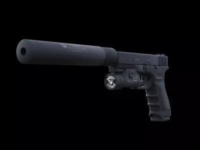 Tactical Glock 17 Pistol with Suppressor Flashlight Game Ready Low-poly 3D model