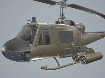 Bell UH-1C US Army 2 Complex Animation Low-poly 3D model