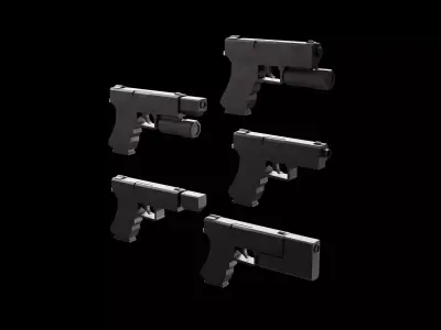 Stylized Low Poly Glock -5 Variations Game Ready Low-poly 3D model