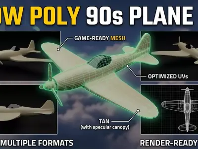 Low Poly 90s Plane Game Ready Flying Vehicle FBX OBJ Low-poly 3D model