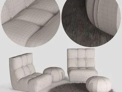 Armchair and Ottoman Pouf 3D model