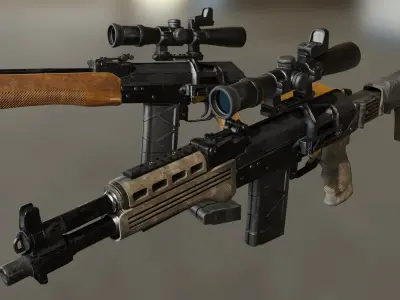 AK-74 458 SOCOM - Two variants Low-poly 3D model