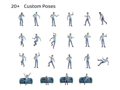 Cartoon Man Black Rigged and Posed Free 3D model