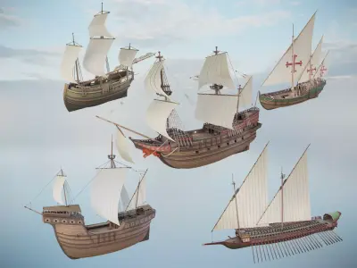 PBR Medieval Ship Collection Low-poly 3D model