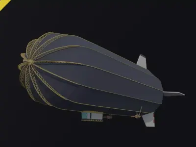 Cartoon SteamPunk Dirigible Polygonal Style Low-poly 3D model
