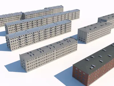 Soviet era residential block set 3D model