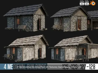 121-160 OLD MEDIEVAL BUILDINGS PACK 4K Textures GameReady 3D Model Collection