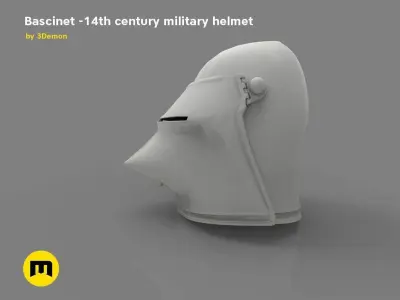 Bascinet -14th century military helmet Low-poly 3D model
