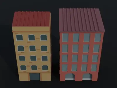 Cartoon city houses Polygonal Style Low-poly 3D model