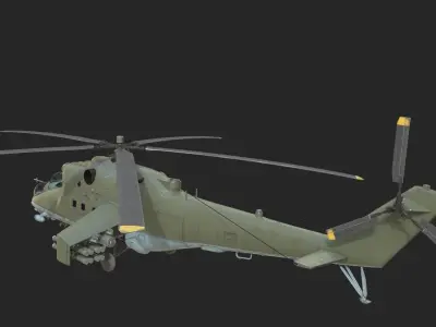 4 coatings of Russian Mi24V Hind Gunship attack helicopter Low-poly 3D model