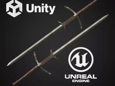 Two hands sword Zweihander Free low-poly 3D model